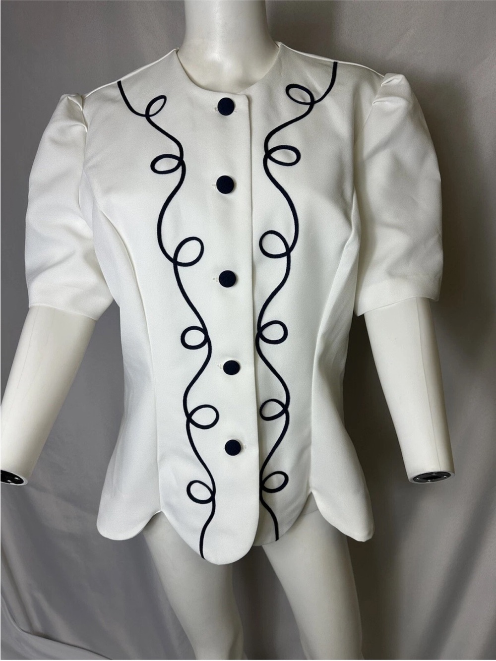Vintage CB Brand Size 14 button up shirt White  W Black Accent ~ Stunner !